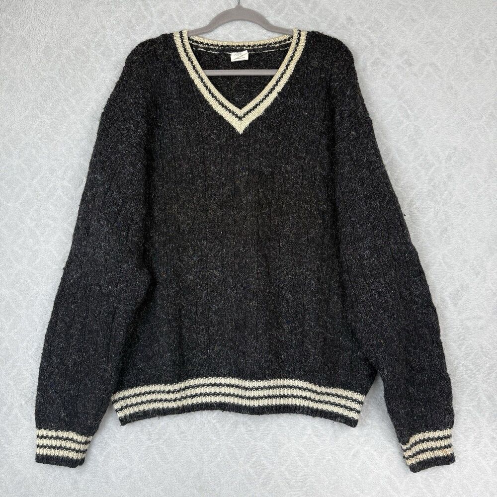 Vtg 90s Old Navy Wool Sweater Mens XL Gray Cable Knit Fisherman Chunky Grandpa